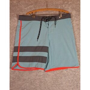 Hurley Phantom Board Shorts Teal Aqua Orange Stripe Lace Up Pocket Men Waist 38